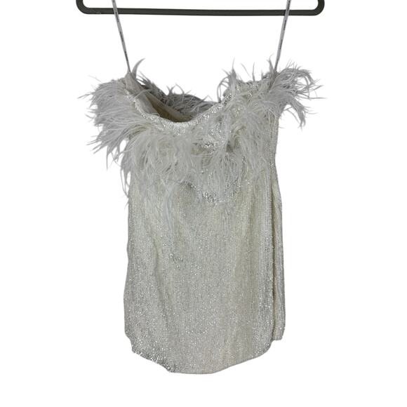 Retrofete Torin Sequin Feather Mini Dress Strapless Party Bridal Vegas NYE S - Picture 4 of 10